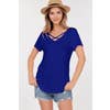 Blue Short Sleeve Top With Criss Cross Front