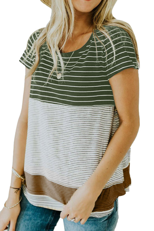 Green Striped Colorblock Top