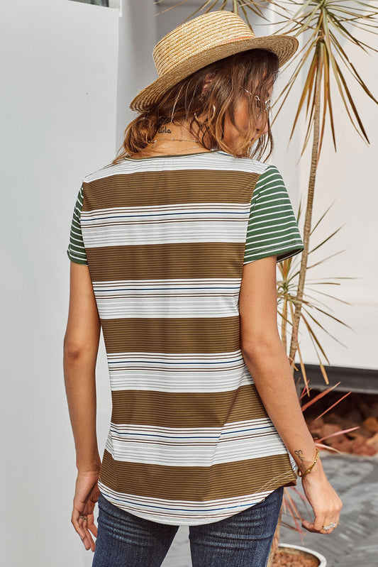 Green Striped Colorblock Top