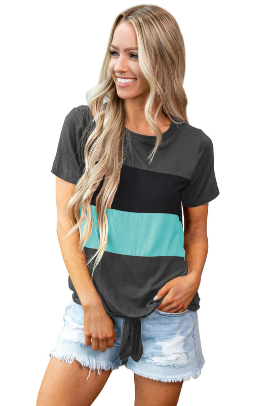 Grey Color Block T-Shirt with Knot