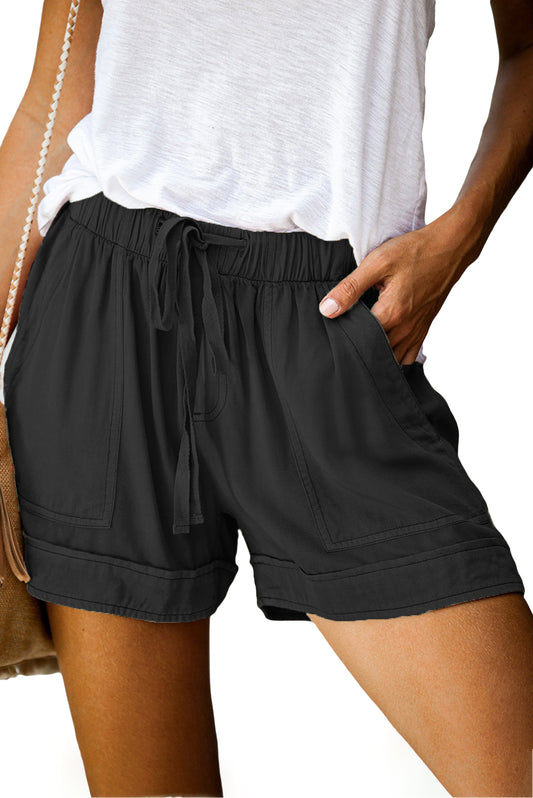 Black Pocketed Tencel Shorts