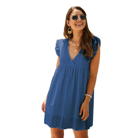 Blue Eyelet Dress with Cap Sleeveless*