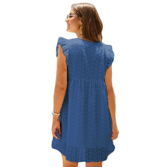 Blue Eyelet Dress with Cap Sleeveless*