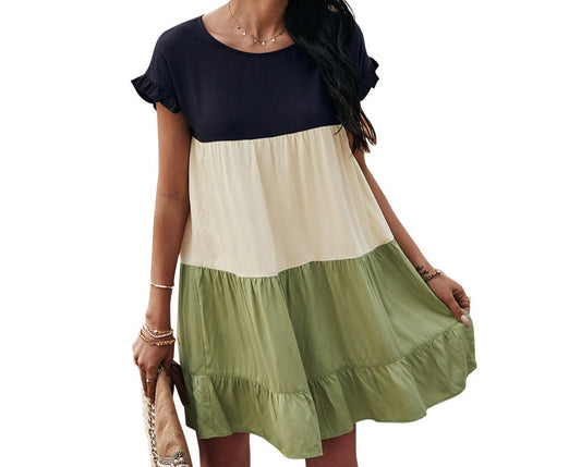 Color Block 3 Tier Ruffle Mini Dress